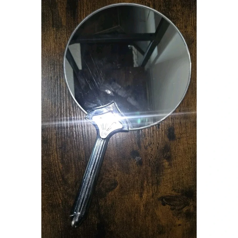 Vintage Hand Mirror Art Deco Style Vanity Mirror Chrome Finish Round‎